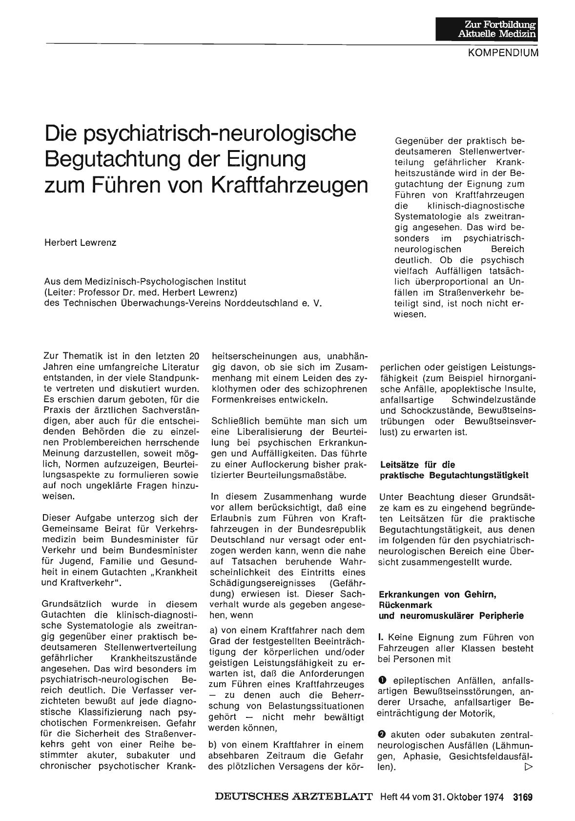 Vorschauseite 1: Die psychiatrisch-neurologische Begutachtung der Eignung zum Führen von Kraftfahrzeugen