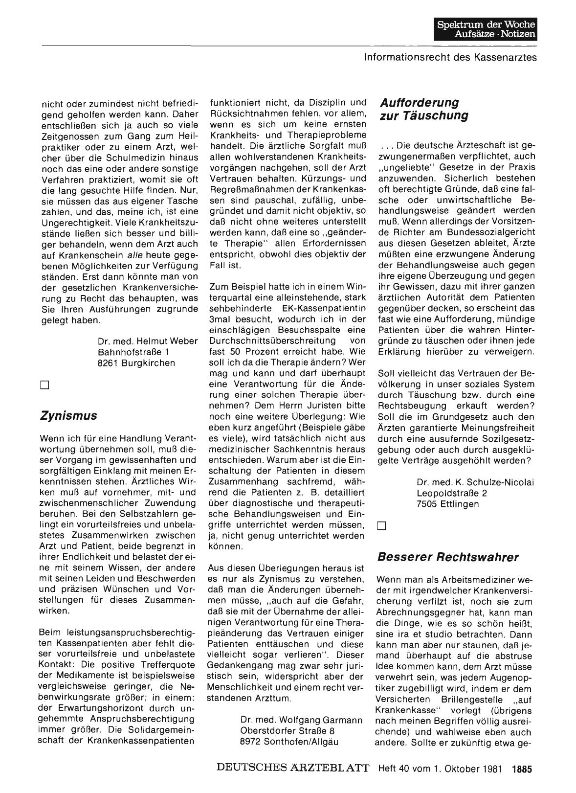 Vorschauseite 1: Informationsrecht des Kassen-(Vertrags-)arztes gegenüber seinen Patienten über Ergebnisse aus Wirtschaftlichkeitsprüfungen: Aufforderung zur Täuschung