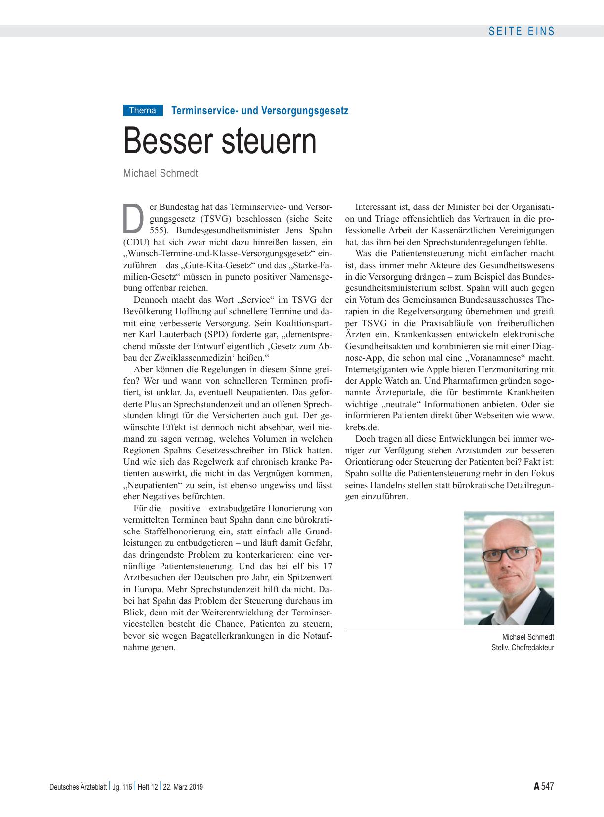 Vorschauseite 1: Terminserviceund Versorgungsgesetz: Besser steuern