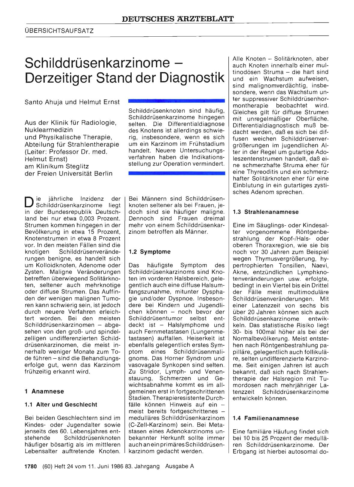 Vorschauseite 1: Schilddrüsenkarzinome — Derzeitiger Stand der Diagnostik