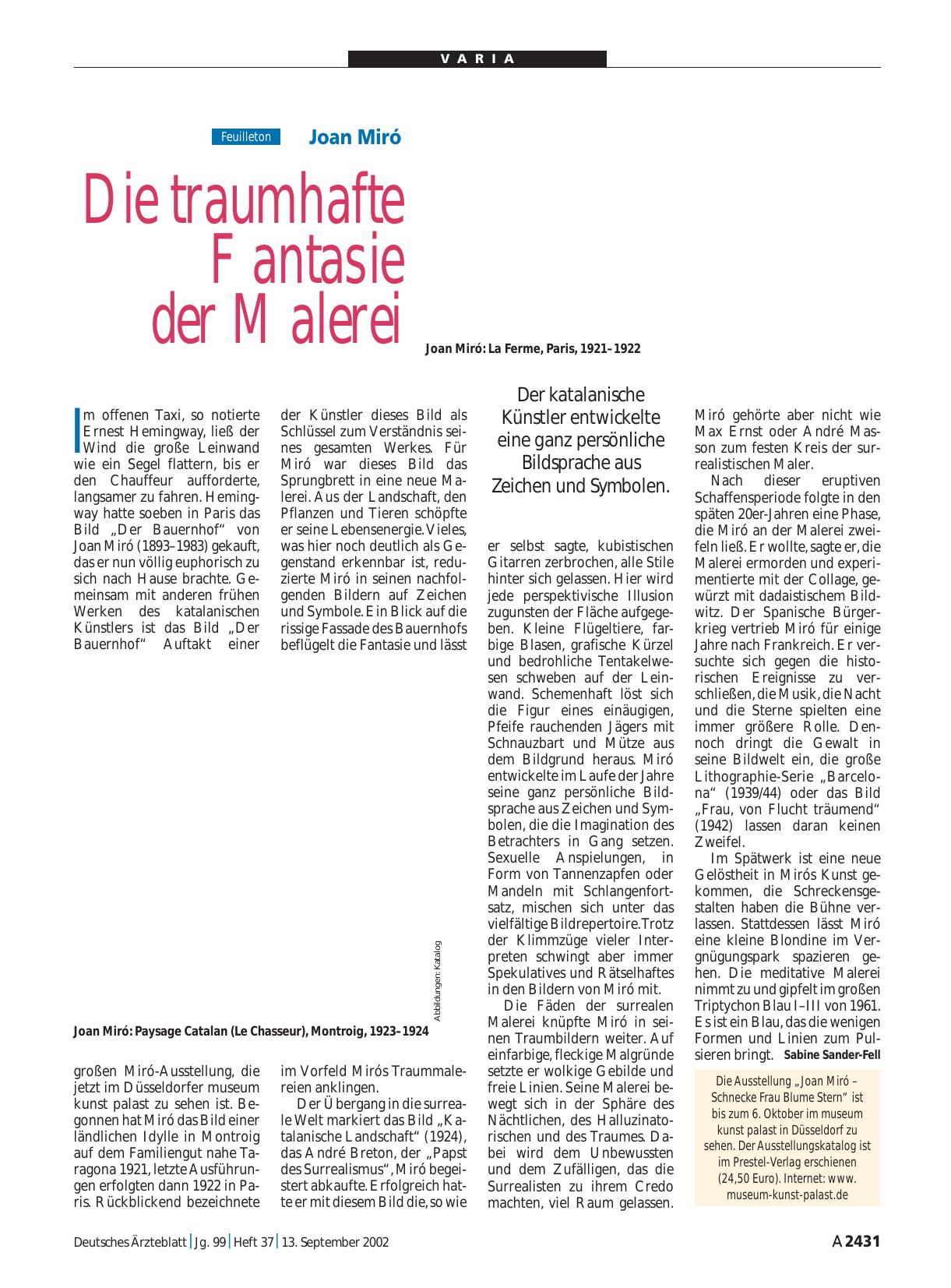Vorschauseite 1: Joan Miró: Die traumhafte Fantasie der Malerei