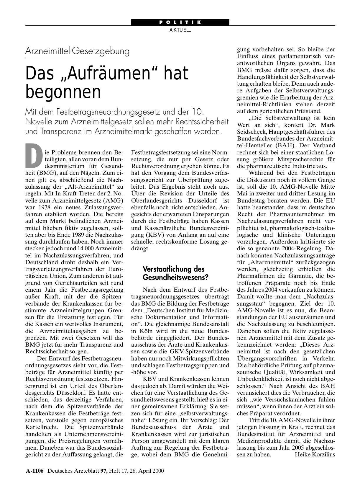 Vorschauseite 1: Arzneimittel-Gesetzgebung: Das „Aufräumen“ hat begonnen