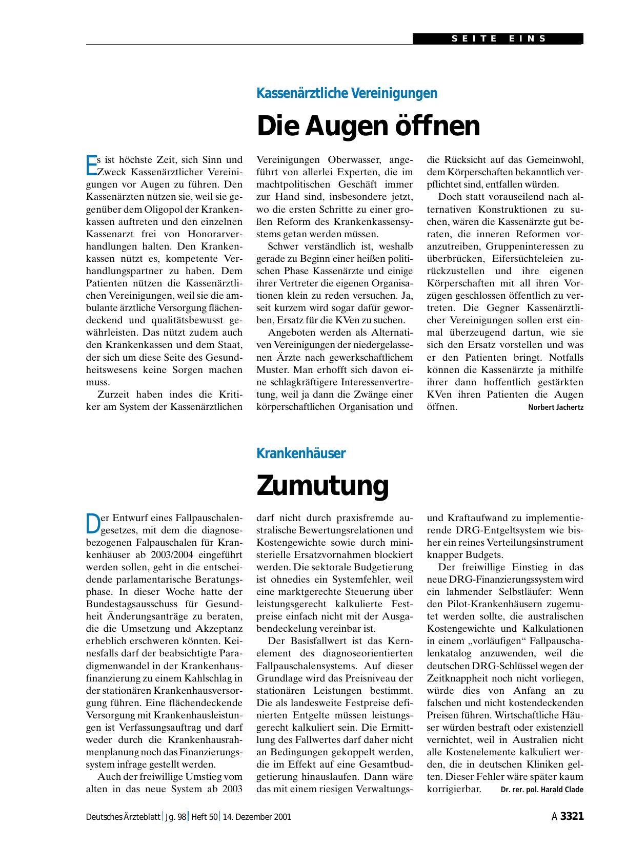 Vorschauseite 1: Kassenärztliche Vereinigungen: Die Augen öffnen