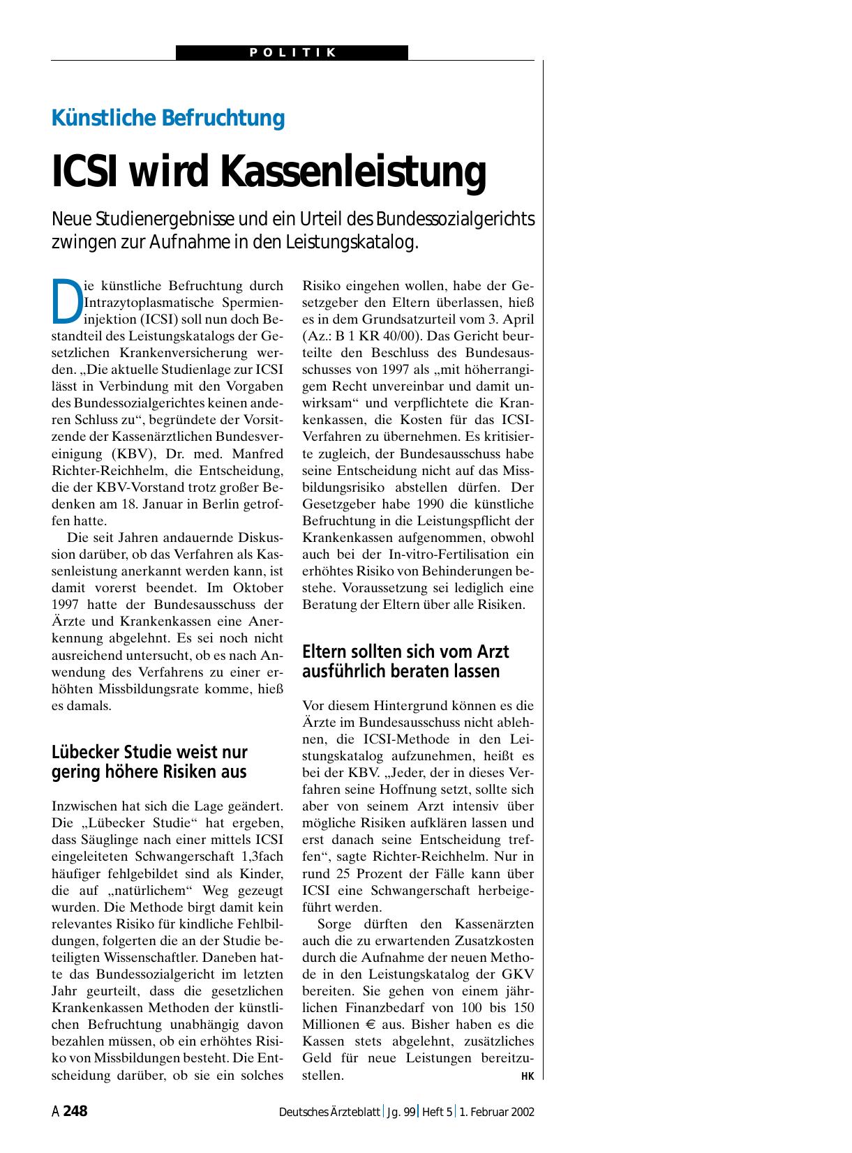 Vorschauseite 1: Künstliche Befruchtung: ICSI wird Kassenleistung