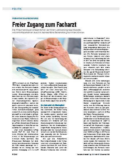 Vorschauseite 1: Früharthritis-Sprechstunde: Freier Zugang zum Facharzt