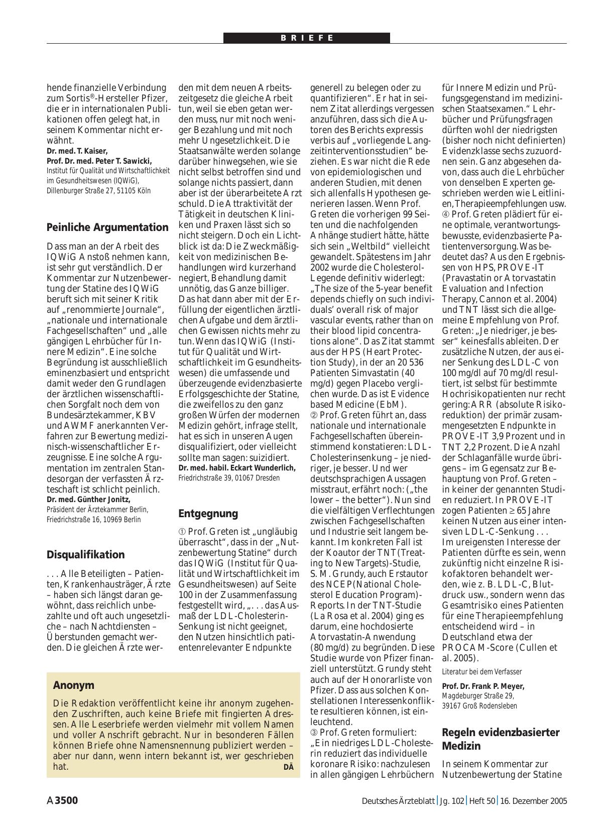 Vorschauseite 1: Statine: Peinliche Argumentation