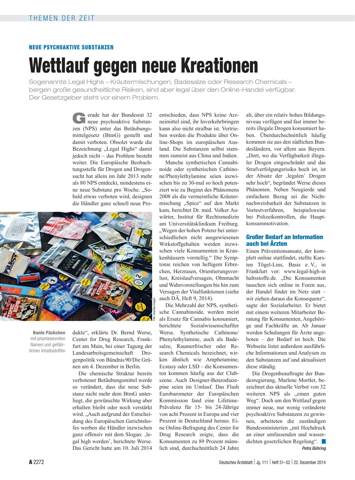 Vorschauseite 1: Neue Psychoaktive Substanzen: Wettlauf gegen neue Kreationen