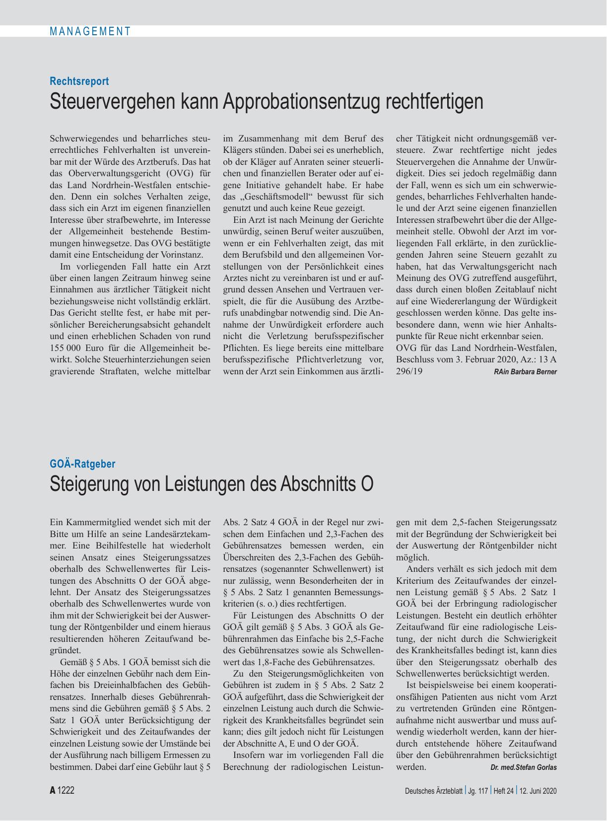 Vorschauseite 1: GOÄ-Ratgeber: Steigerung von Leistungen des Abschnitts O