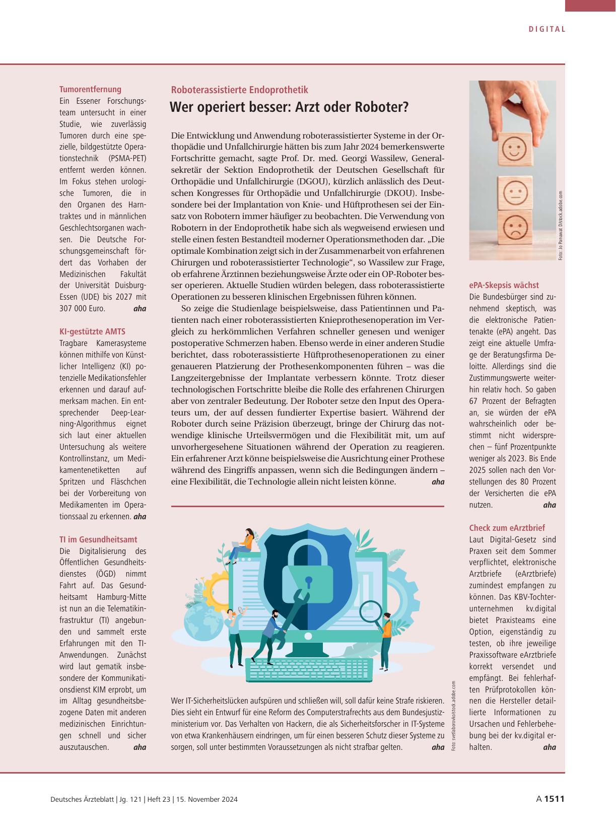 Vorschauseite 1: Tumorentfernung / KI-gestützte AMTS / IT im Gesundheitsamt