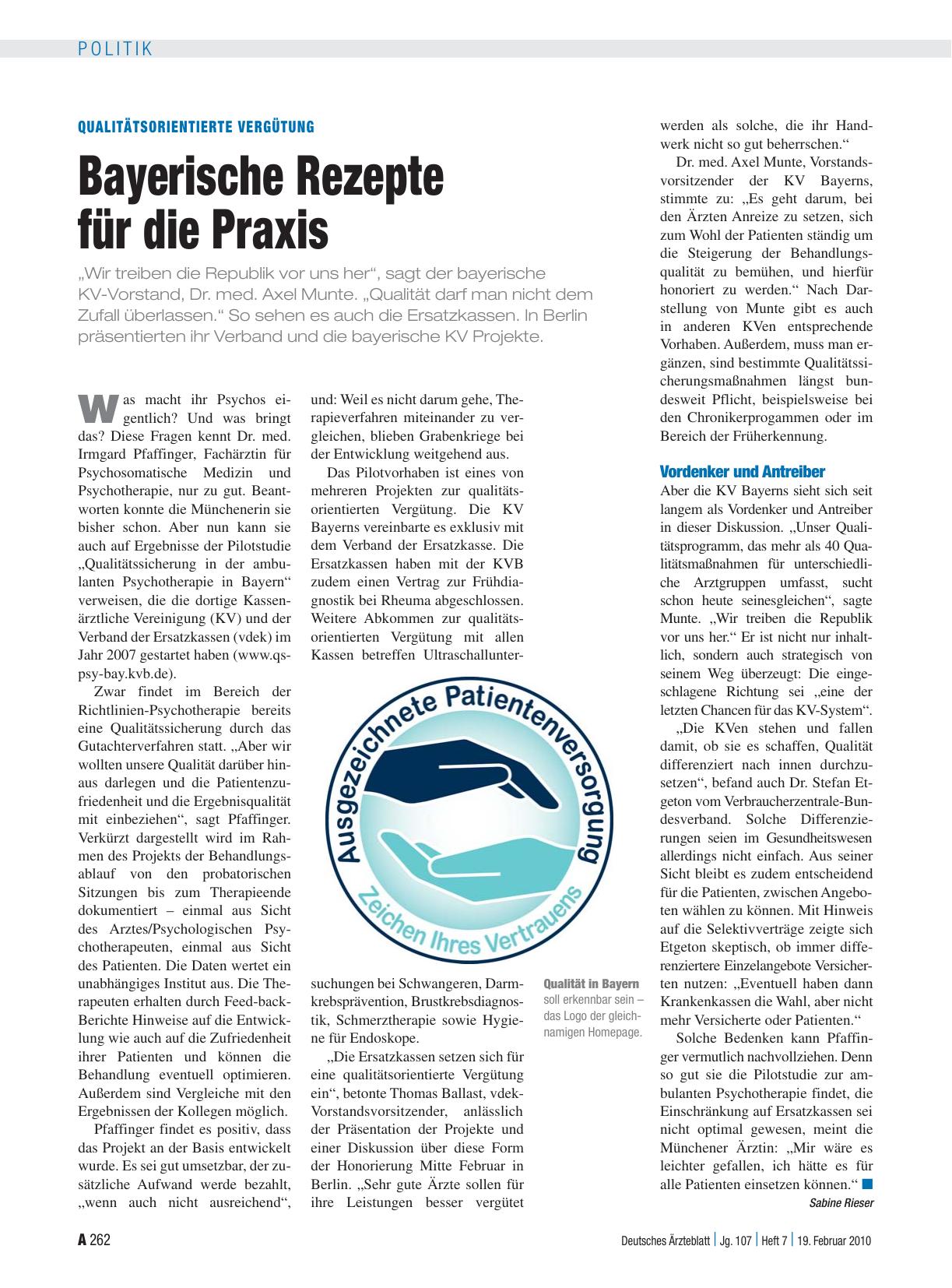Vorschauseite 1: Qualitätsorientierte Vergütung: Bayerische Rezepte für die Praxis