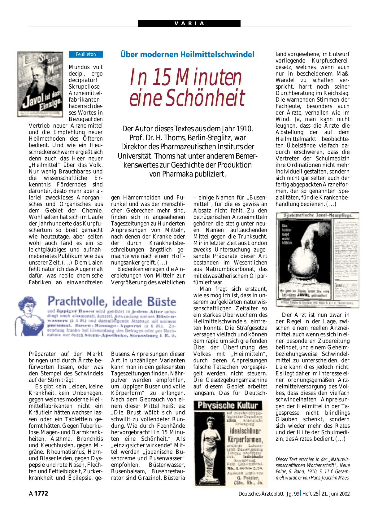 Vorschauseite 1: Über modernen Heilmittelschwindel: In 15 Minuten eine Schönheit