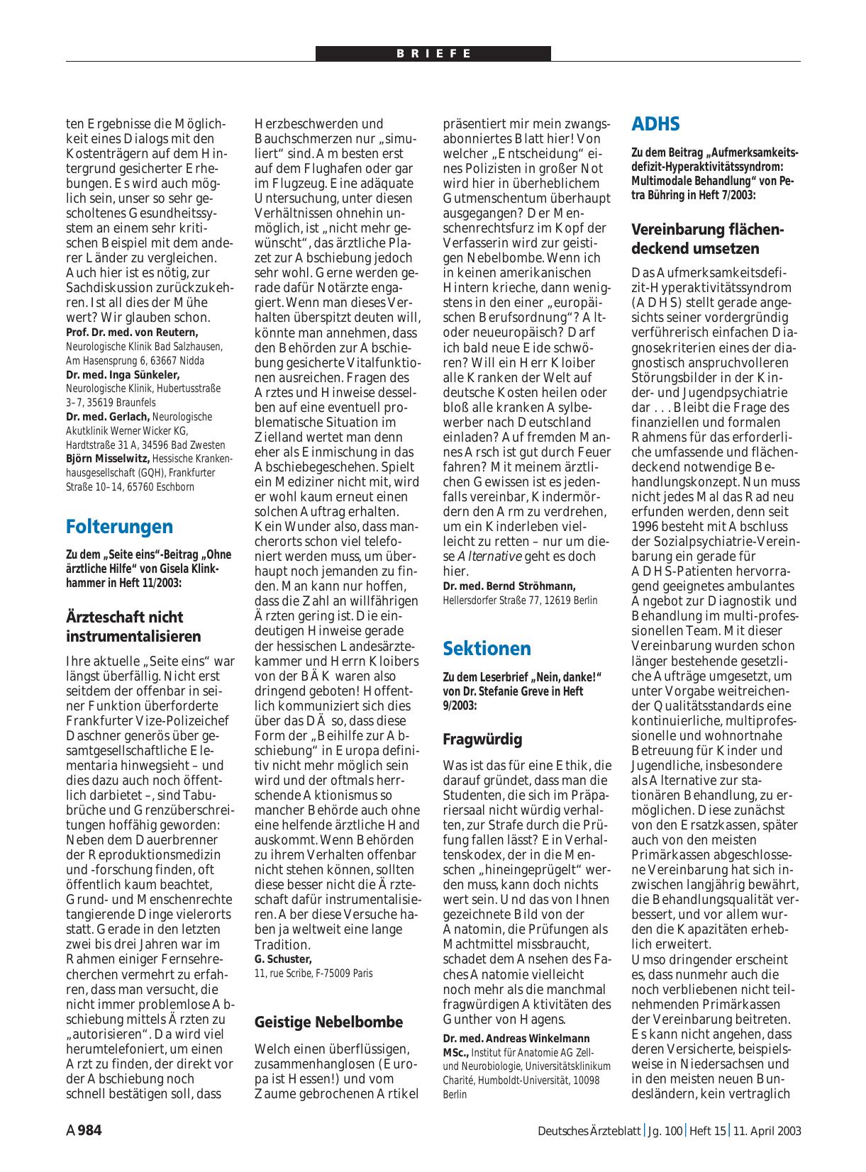 Vorschauseite 1: Folterungen: Geistige Nebelbombe