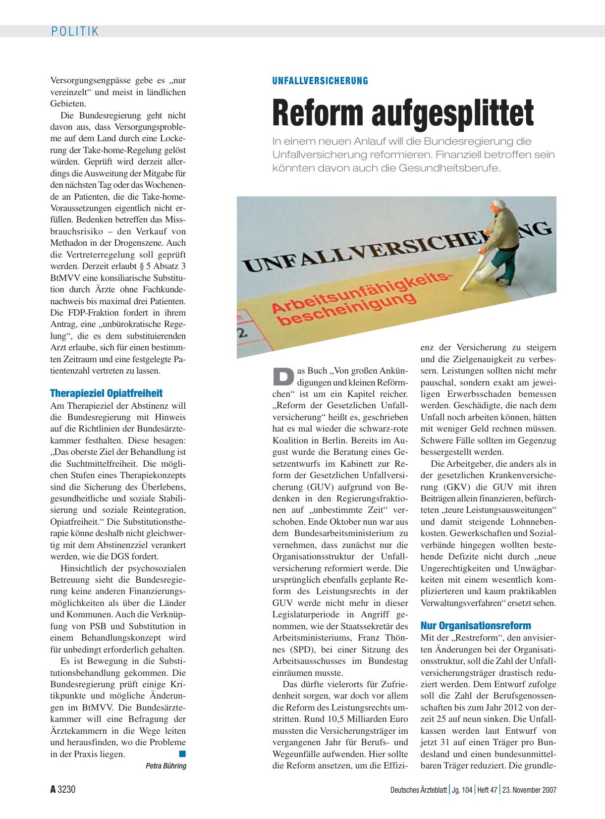 Vorschauseite 1: Unfallversicherung: Reform aufgesplittet