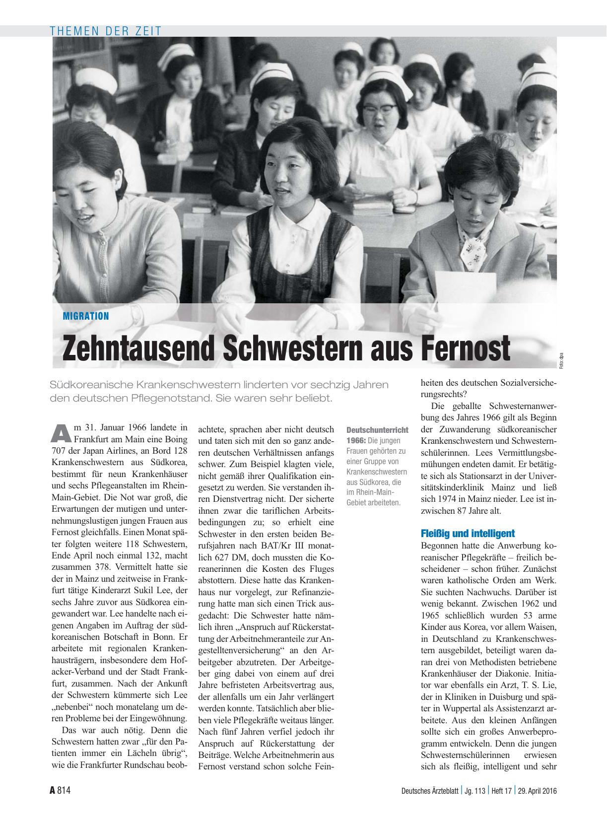 Vorschauseite 1: Migration: Zehntausend Schwestern aus Fernost