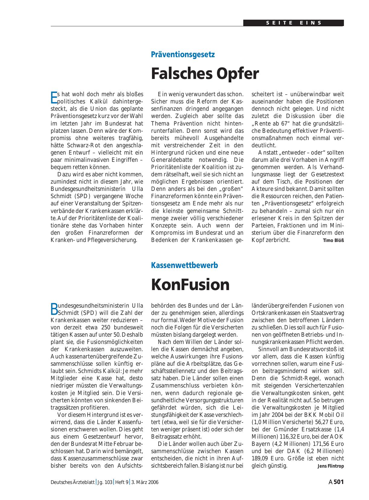 Vorschauseite 1: Präventionsgesetz: Falsches Opfer