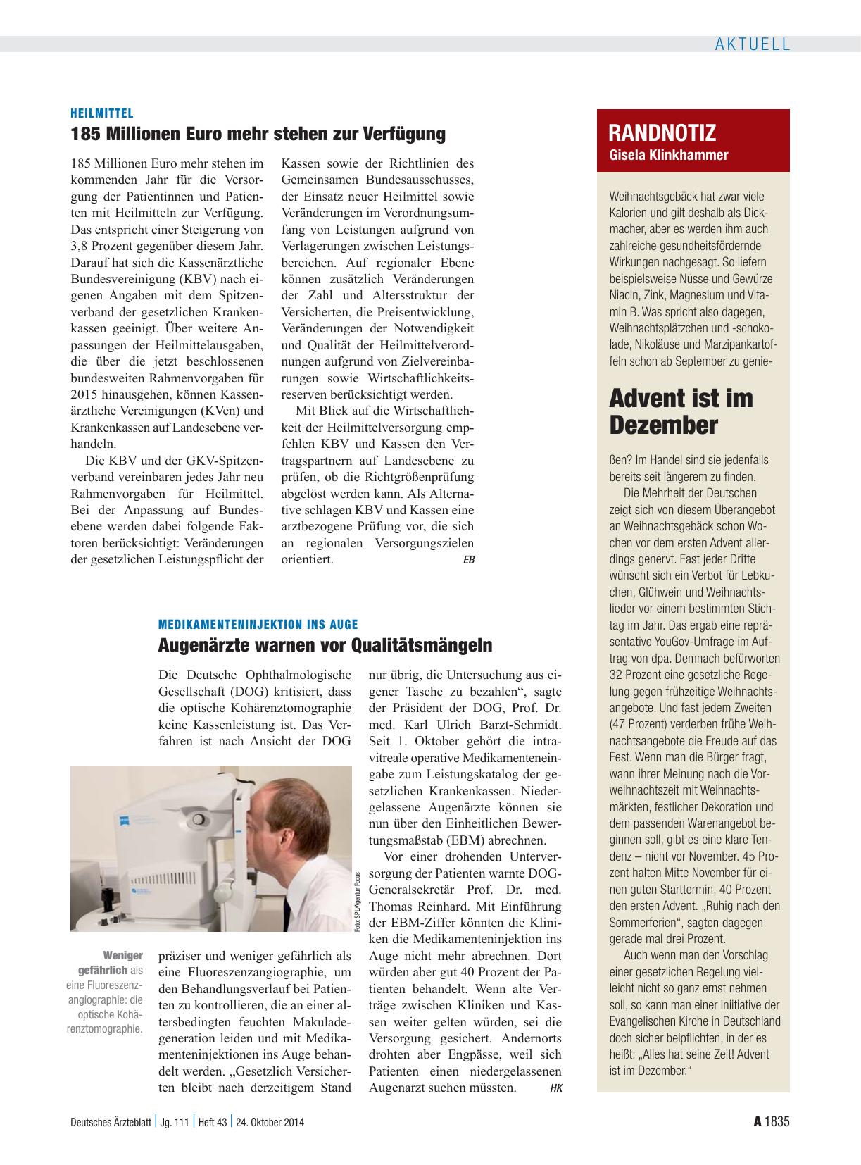 Vorschauseite 1: Medikamenteninjektion ins Auge: Augenärzte warnen vor Qualitätsmängeln