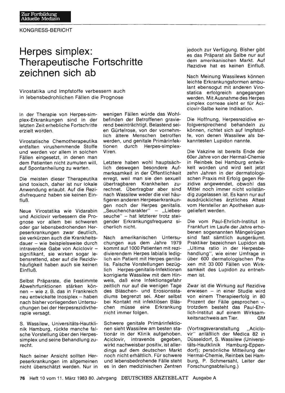 Vorschauseite 1: Herpes simplex: Therapeutische Fortschritte zeichnen sich ab