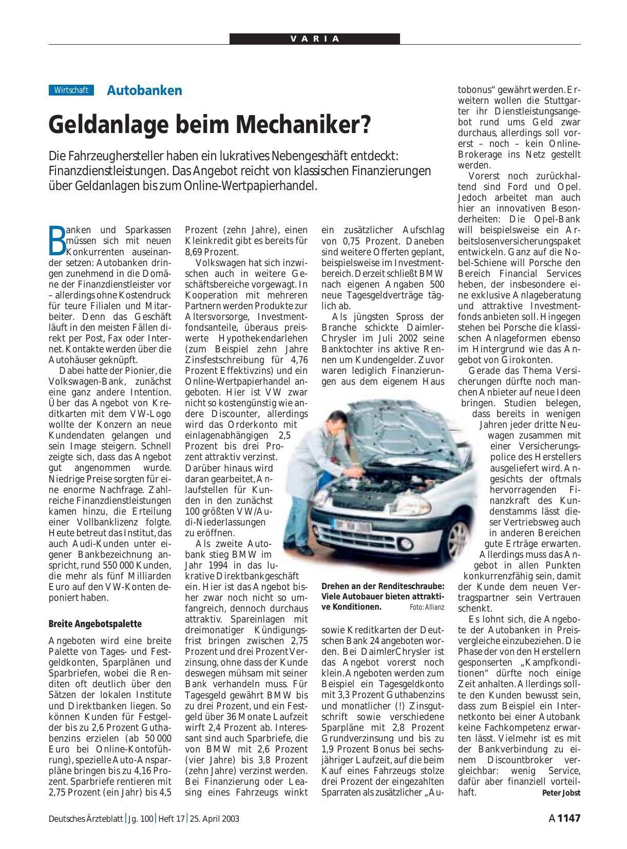 Vorschauseite 1: Autobanken: Geldanlage beim Mechaniker?