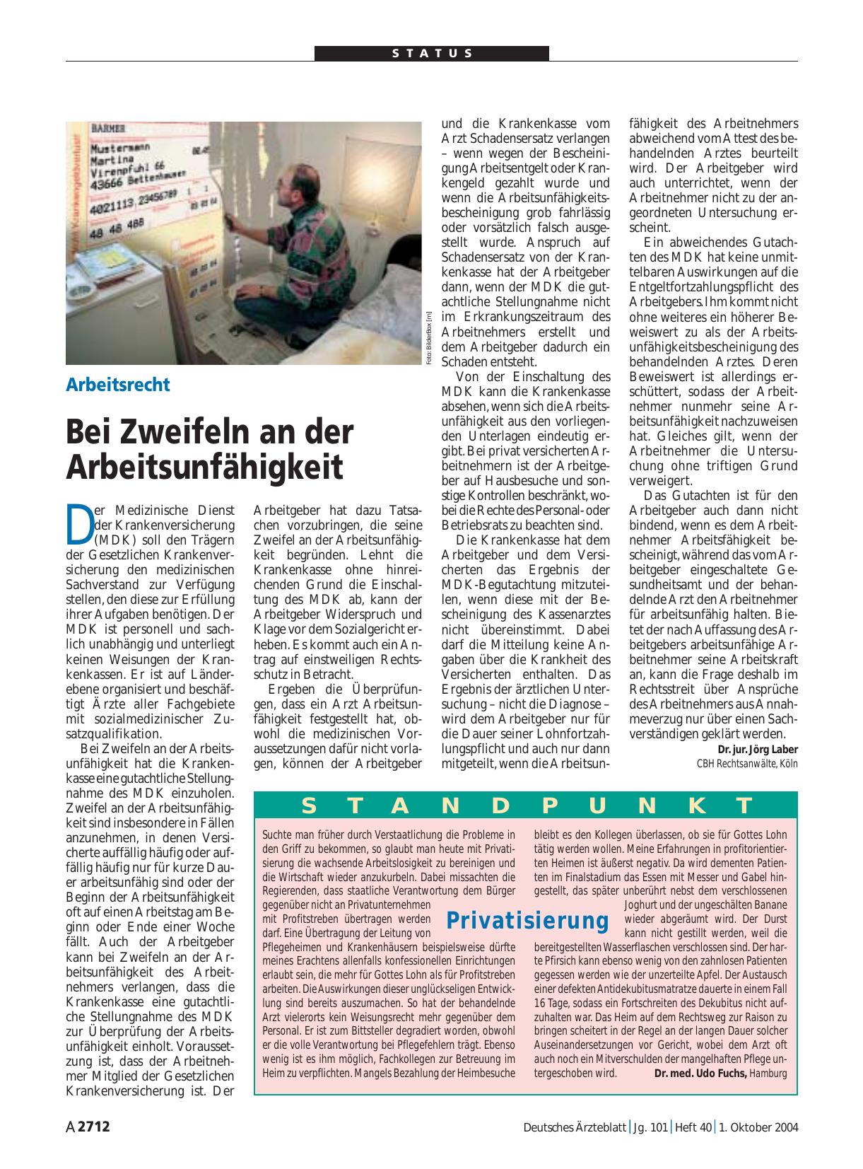 Vorschauseite 1: Bei Zweifeln an der Arbeitsunfähigkeit