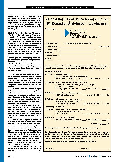 Vorschauseite 1: Anmeldung für das Rahmenprogramm des 104. Deutschen Ärztetages in Ludwigshafen