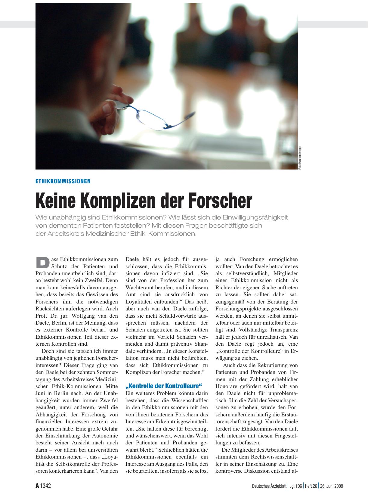 Vorschauseite 1: Ethikkommissionen: Keine Komplizen der Forscher
