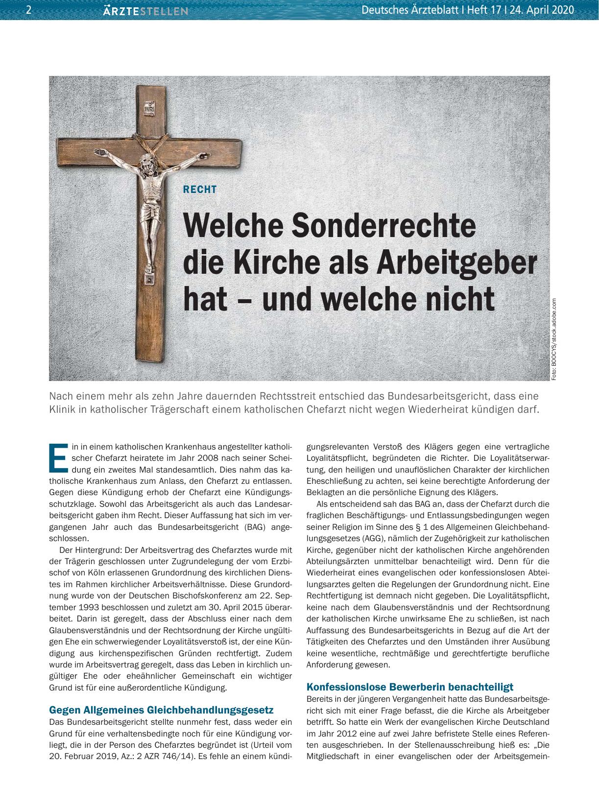 Vorschauseite 1: Recht: Welche Sonderrechte die Kirche als Arbeitgeber hat – und welche nicht
