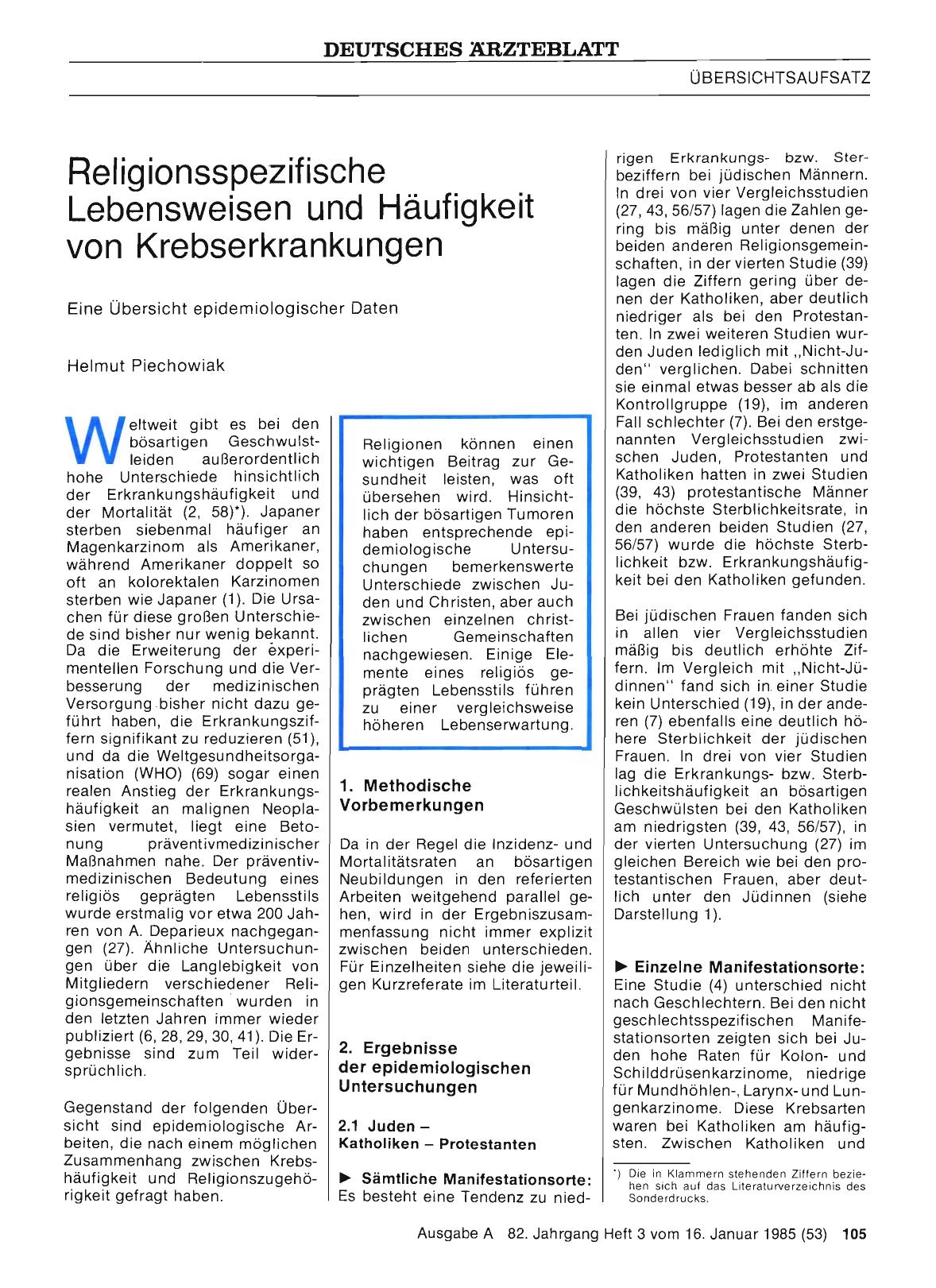 Vorschauseite 1: ReIigionsspezifische Lebensweisen und Häufigkeit von Krebserkrankungen
