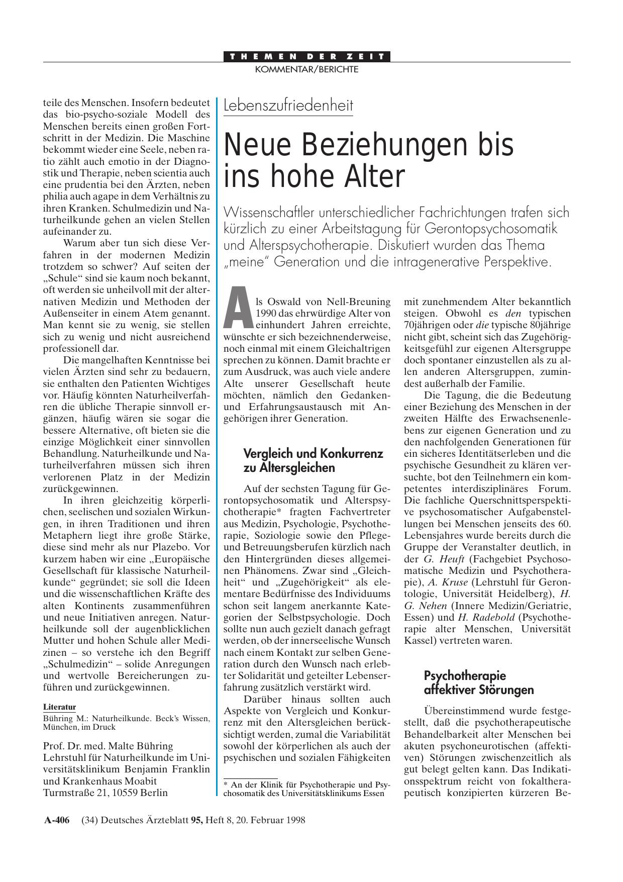 Vorschauseite 1: Lebenszufriedenheit: Neue Beziehungen bis ins hohe Alter