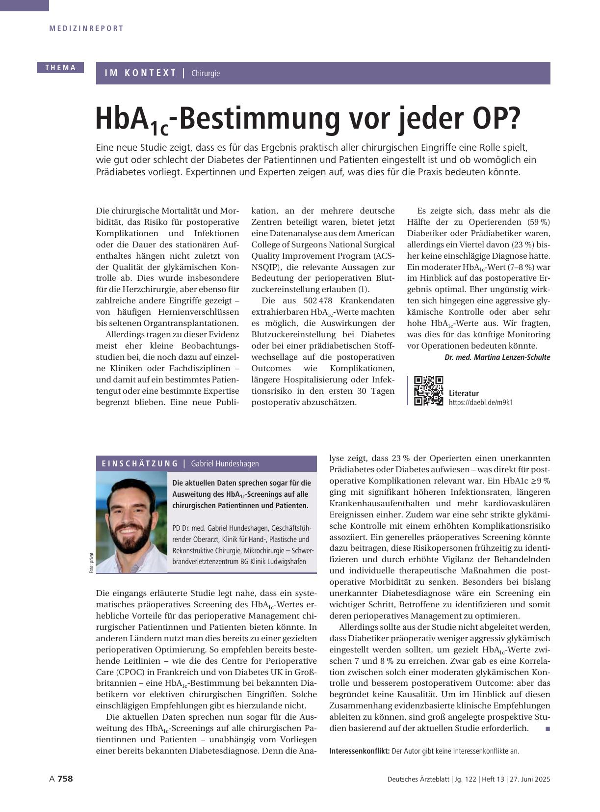 Vorschauseite 1: Chirurgie: HbA 1c -Bestimmung vor jeder OP?