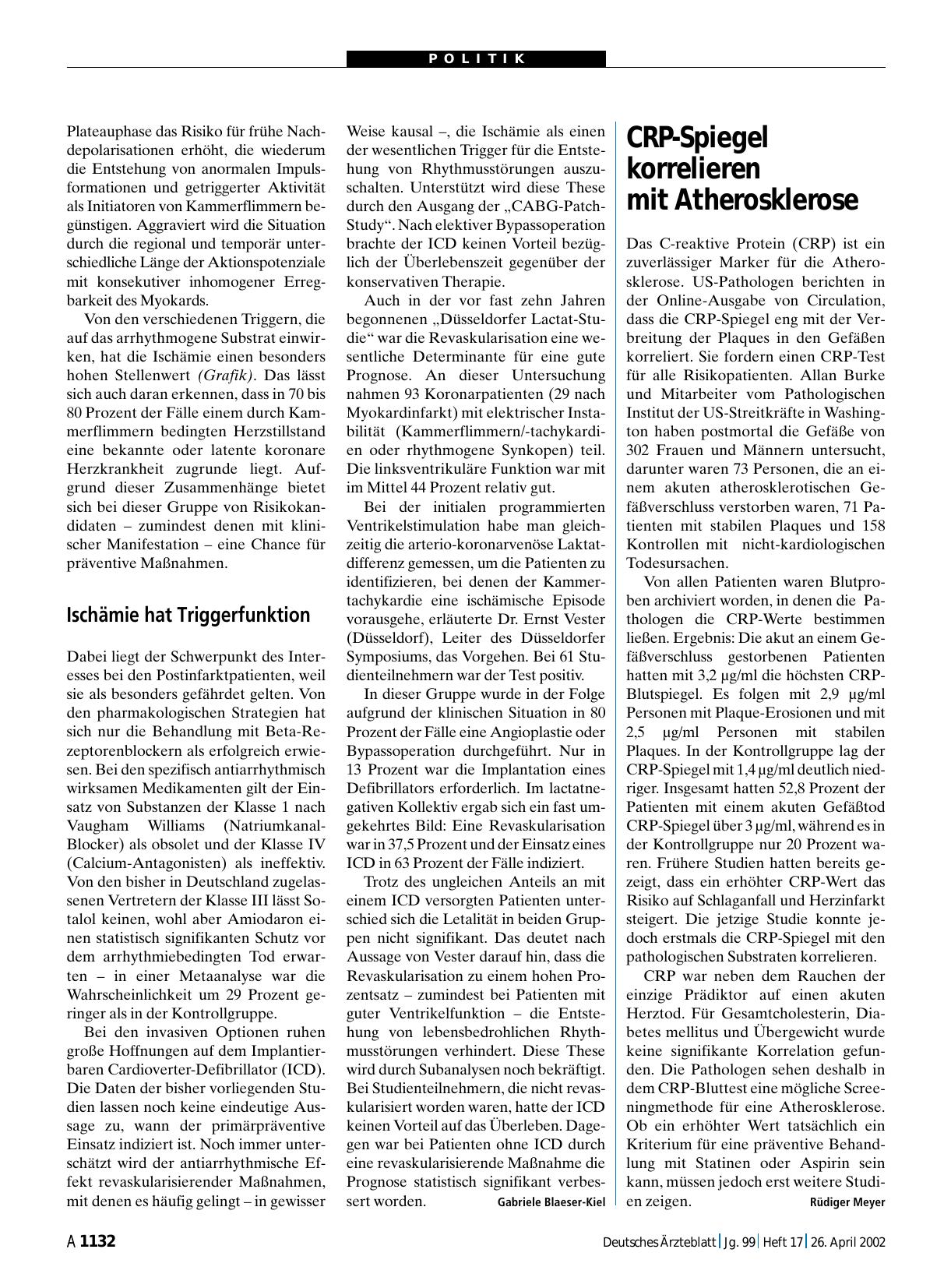 Vorschauseite 1: CRP-Spiegel korrelieren mit Atherosklerose