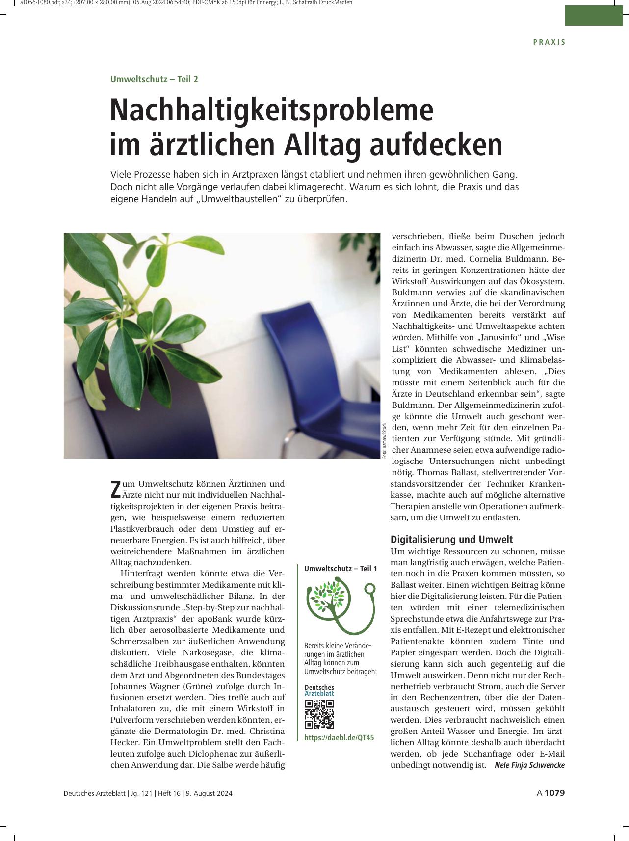 Vorschauseite 1: Umweltschutz – Teil 2: Nachhaltigkeitsprobleme im ärztlichen Alltag aufdecken