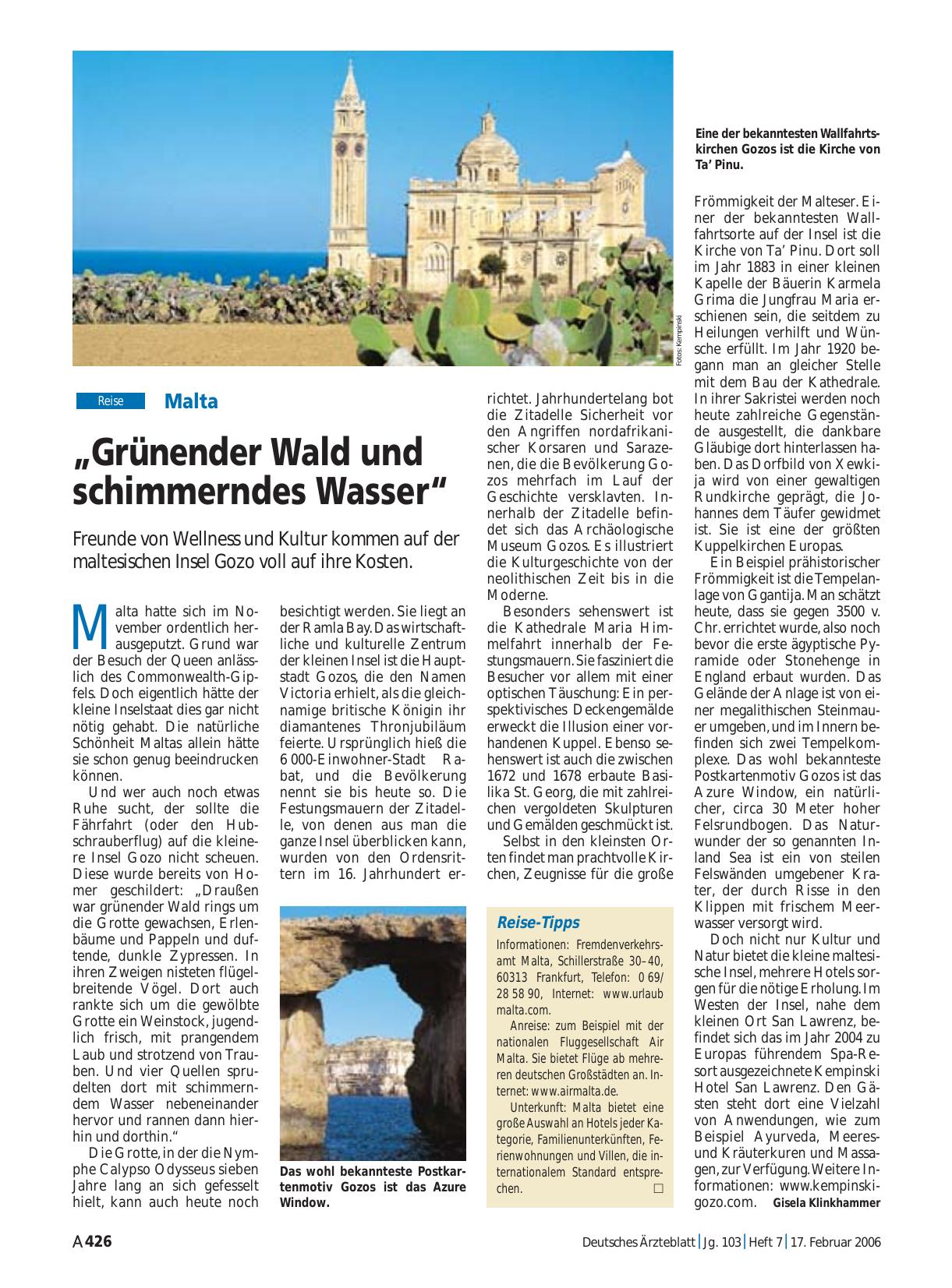 Vorschauseite 1: Malta: „Grünender Wald und schimmerndes Wasser“