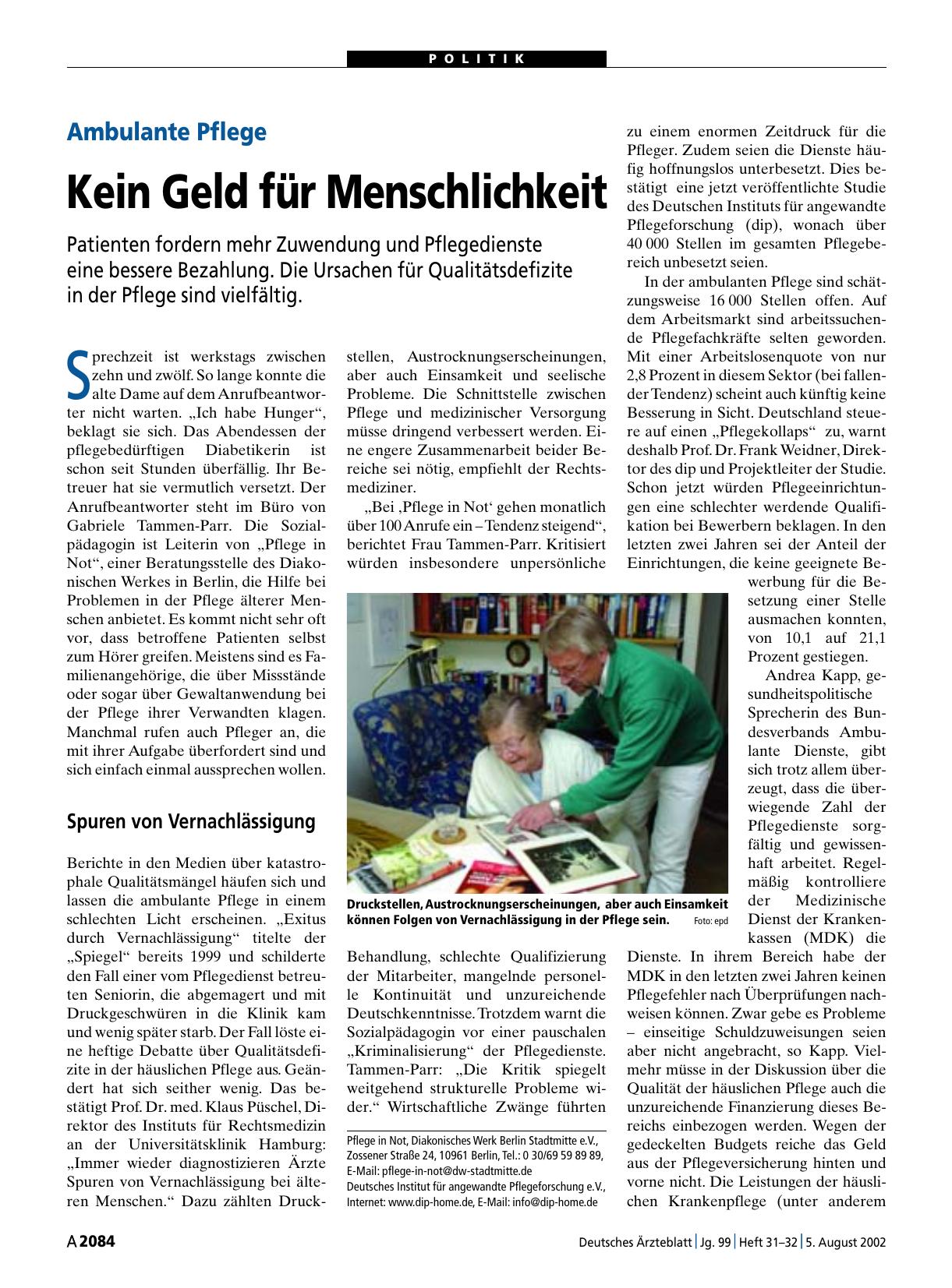Vorschauseite 1: Ambulante Pflege: Kein Geld für Menschlichkeit