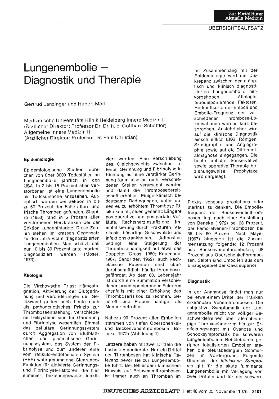 Vorschauseite 1: Lungenembolie Diagnostik und Therapie