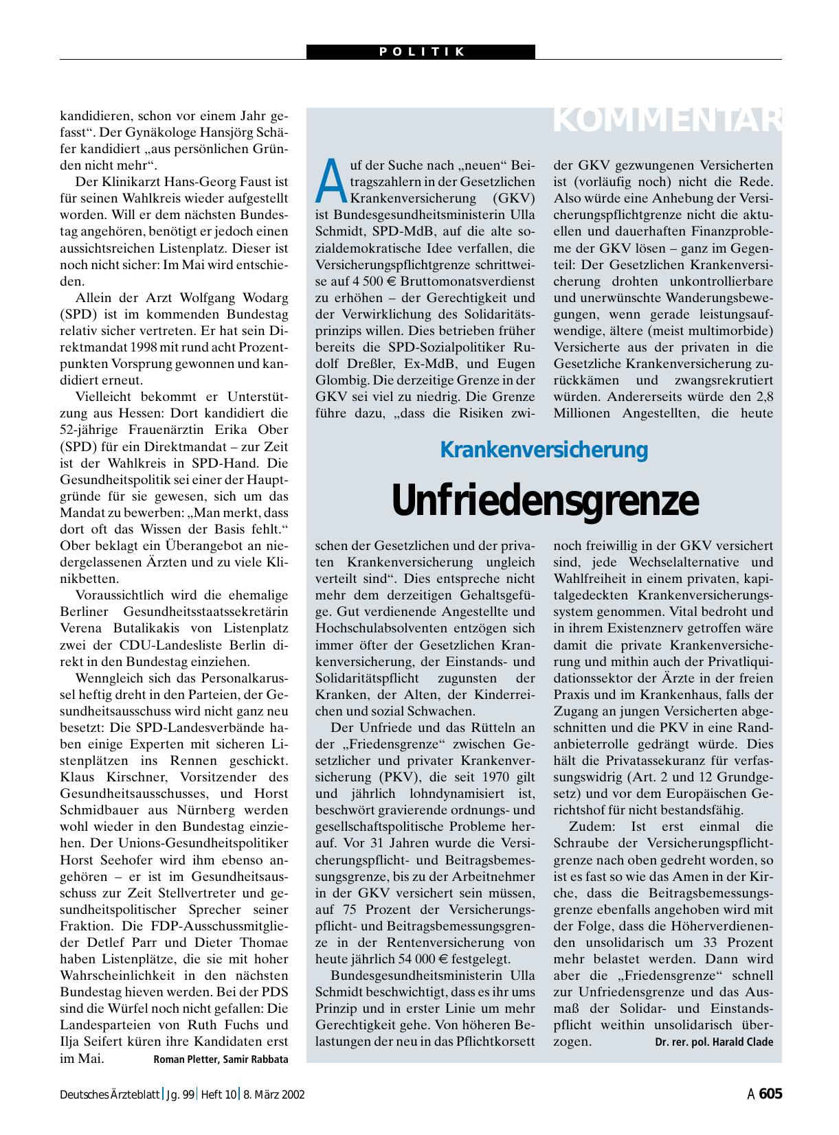 Vorschauseite 1: Krankenversicherung: Unfriedensgrenze