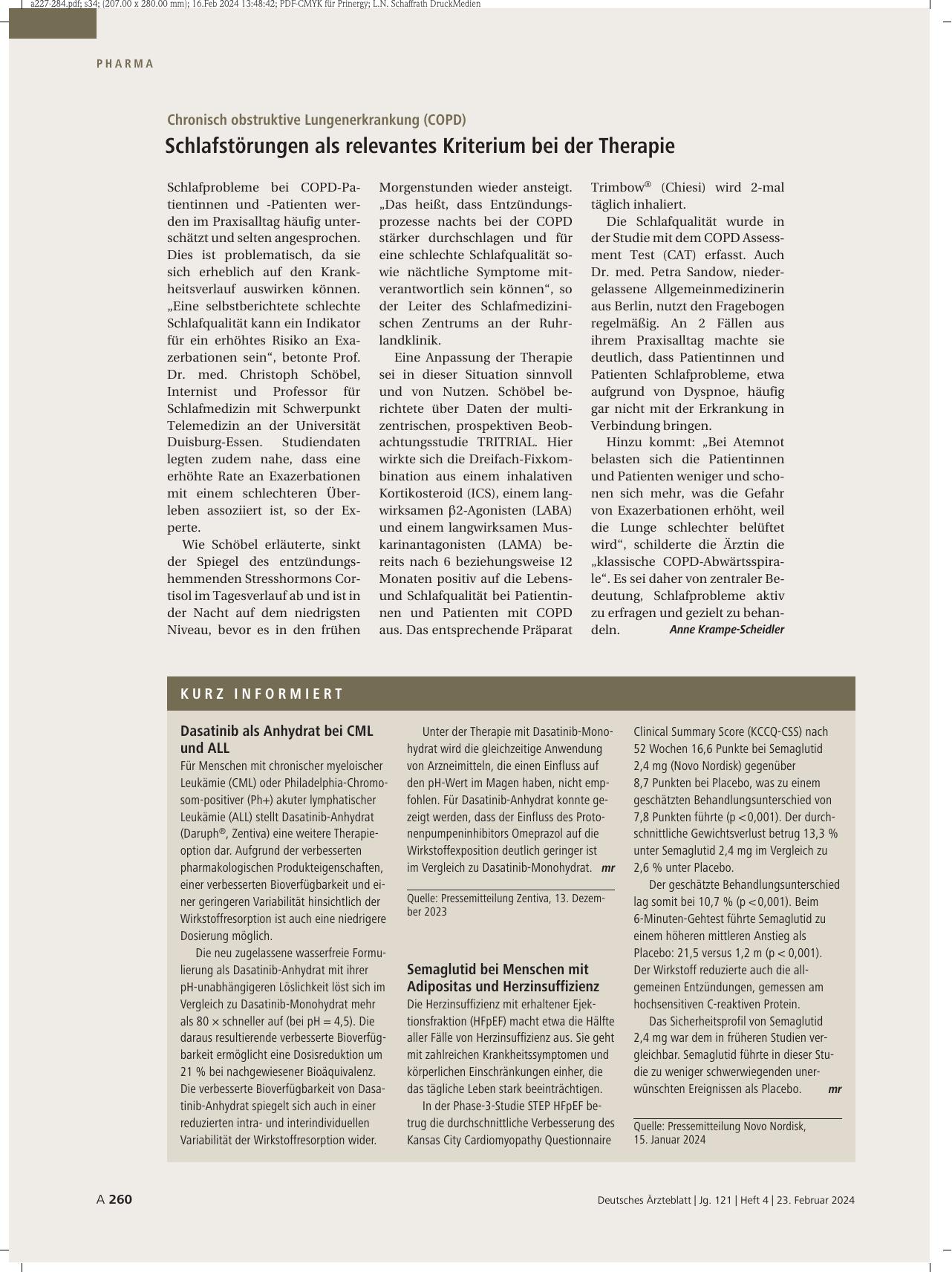 Vorschauseite 1: Chronisch obstruktive Lungenerkrankung (COPD): Schlafstörungen als relevantes Kriterium bei der Therapie