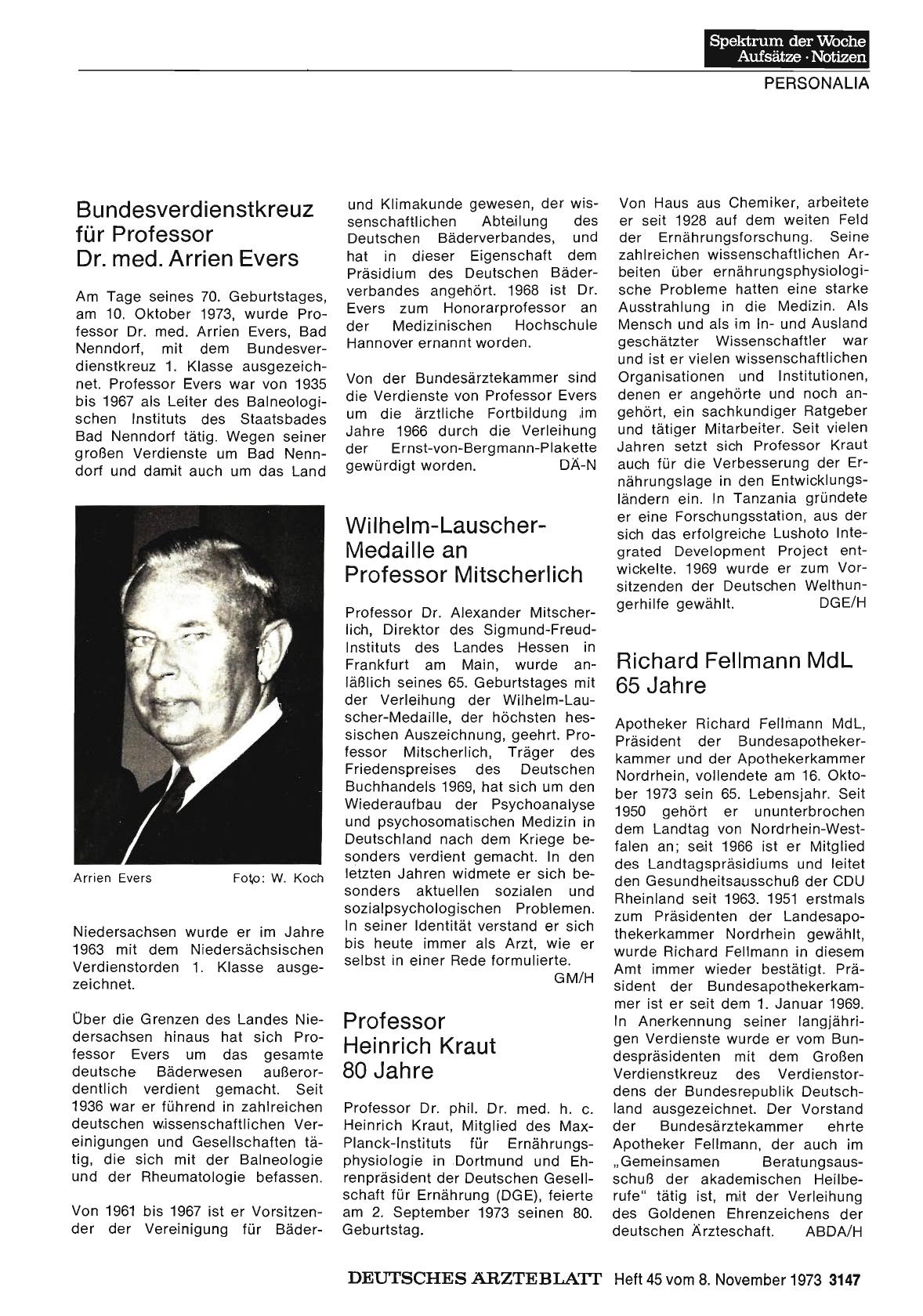 Vorschauseite 1: Wilhelm-Lauscher-Medaille an Professor Mitscherlich