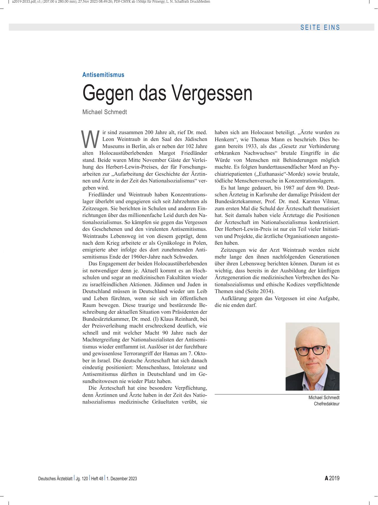 Vorschauseite 1: Antisemitismus: Gegen das Vergessen