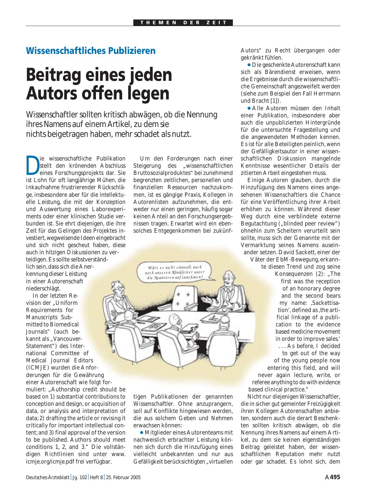 Vorschauseite 1: Wissenschaftliches Publizieren: Beitrag eines jeden Autors offen legen