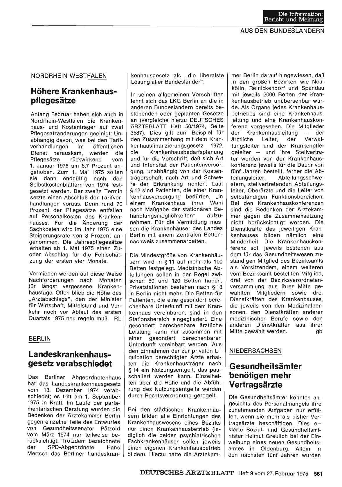 Vorschauseite 1: Berlin: Landeskrankenhausgesetz verabschiedet