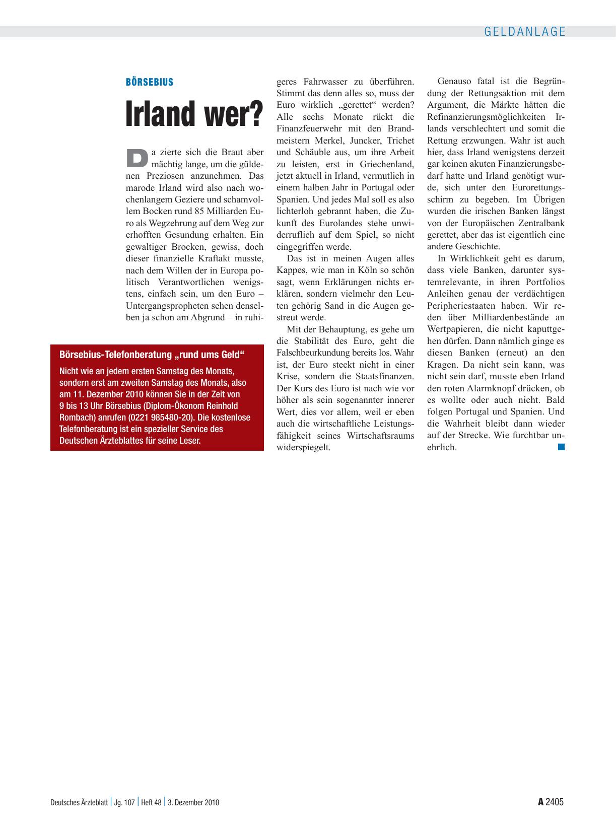 Vorschauseite 1: Börsebius: Irland wer?