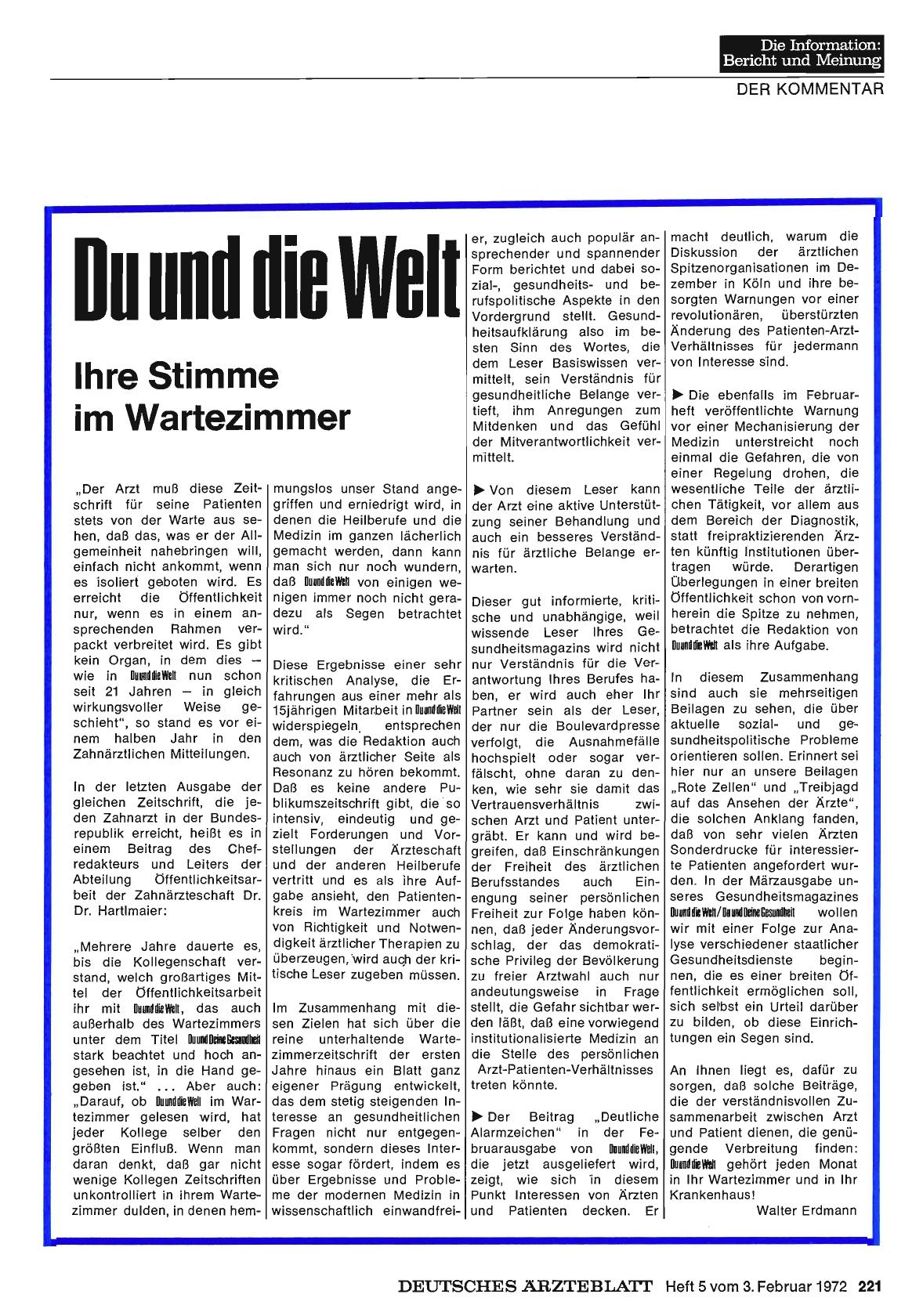 Vorschauseite 1: Du und die Welt: Ihre Stimme im Wartezimmer