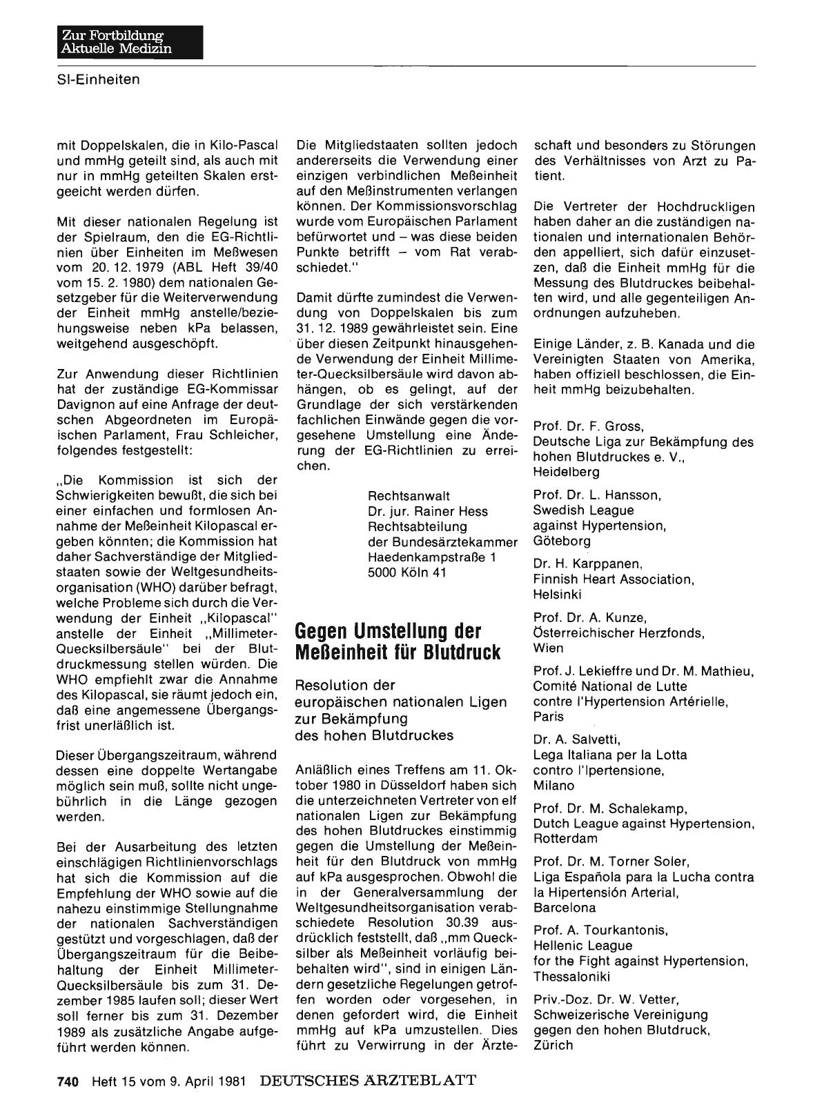 Vorschauseite 1: Gegen Umstellung der Meßeinheit für Blutdruck