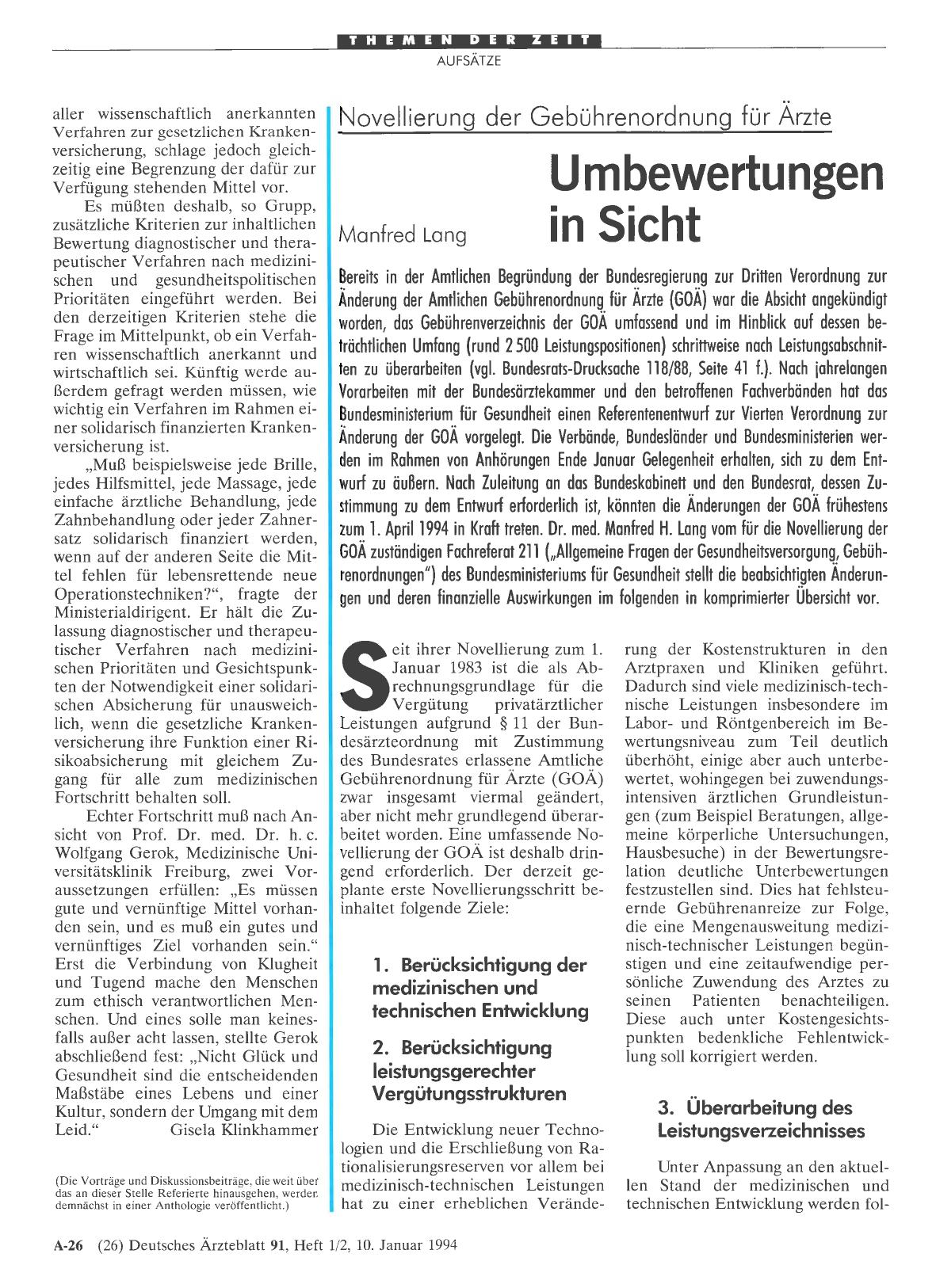 Vorschauseite 1: Novellierung der Gebührenordnung für Ärzte: Umbewertungen in Sicht