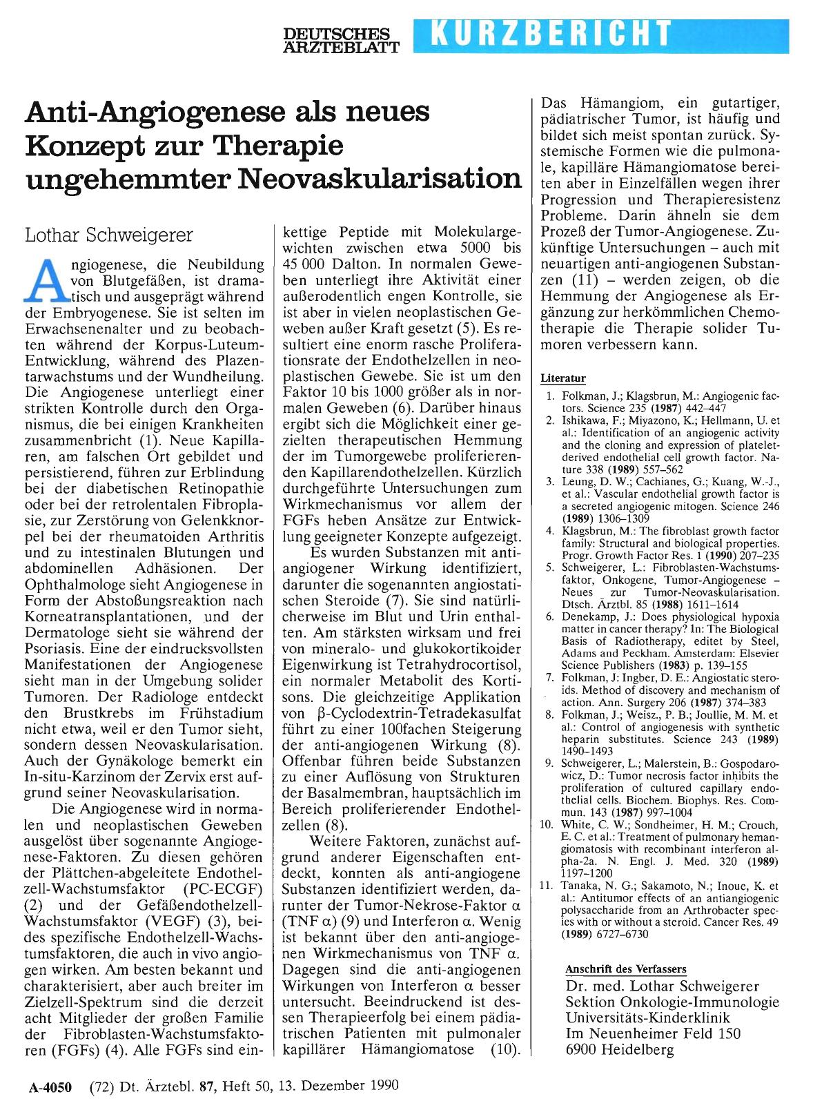 Vorschauseite 1: Anti-Angiogenese als neues Konzept zur Therapie ungehemmter Neovaskularisation