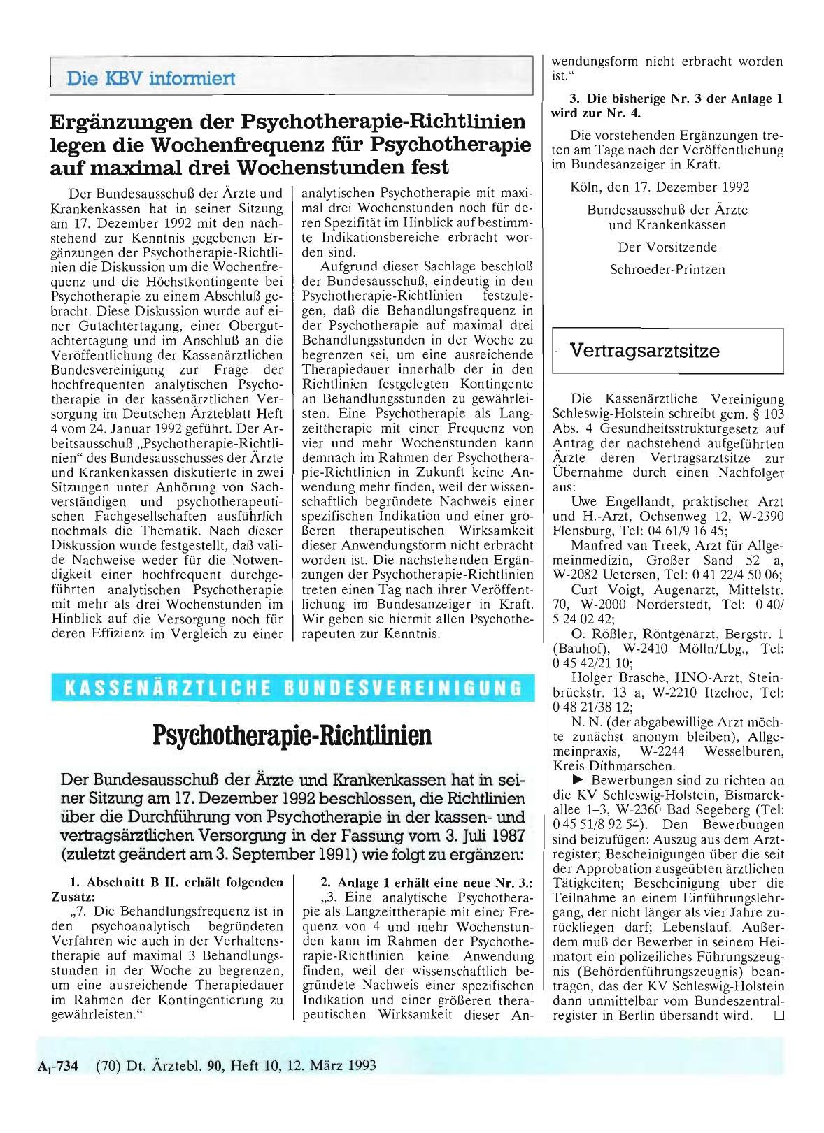 Vorschauseite 1: Ergänzungen der Psychotherapie-Richtlinien legen die Wochenfrequenz für Psychotherapie auf maximal drei Wochenstunden fest