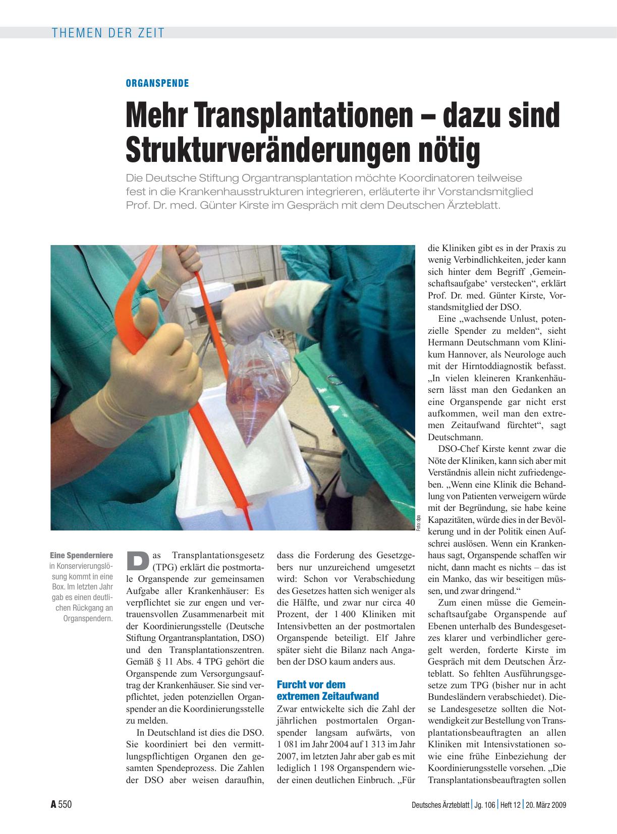 Vorschauseite 1: Organspende: Mehr Transplantationen – dazu sind Strukturveränderungen nötig
