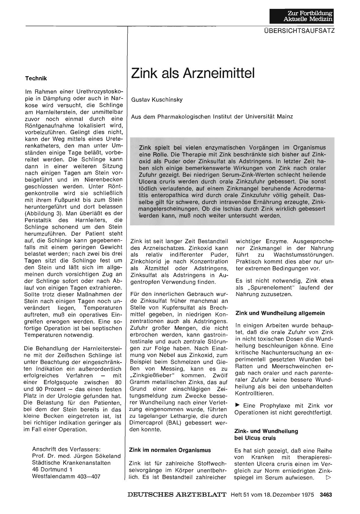Vorschauseite 1: Zink als Arzneimittel