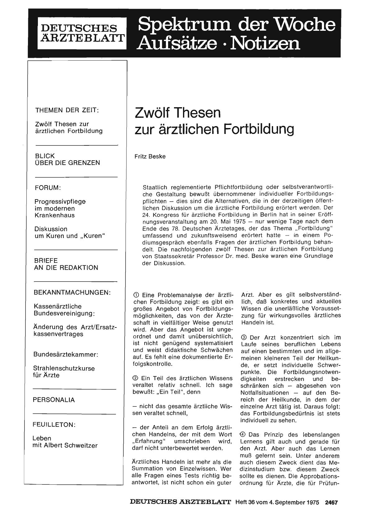Vorschauseite 1: Zwölf Thesen zur ärztlichen Fortbildung