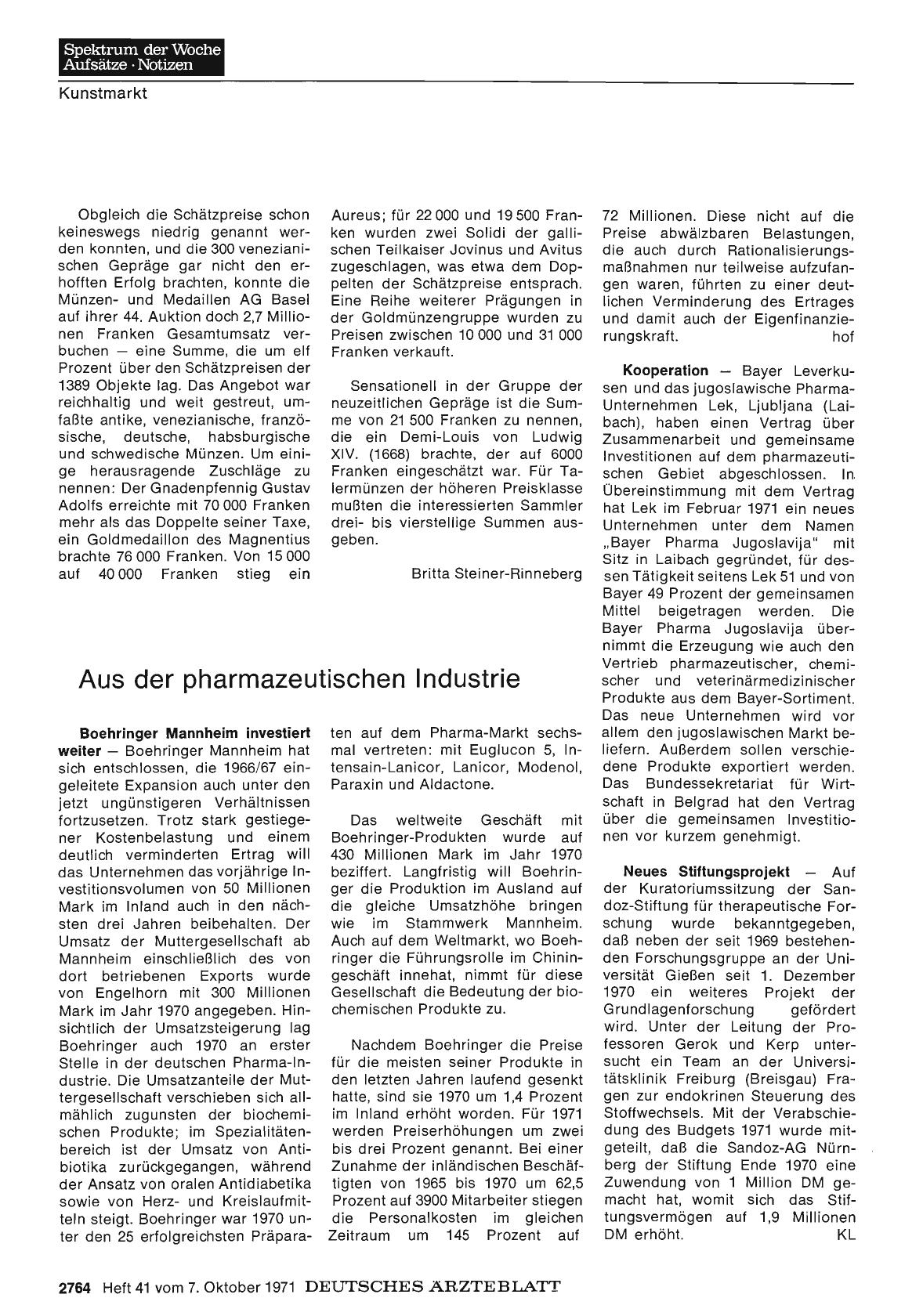 Vorschauseite 1: Aus der pharmazeutischen Industrie
